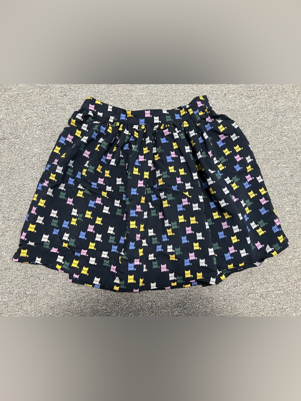 Girls Navy Skirt with Colorful Cat Print